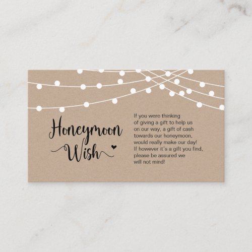 Rustic Farm String Lights Kraft Honeymoon Wish Enclosure Card