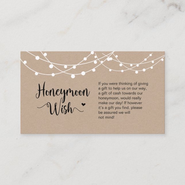 Rustic Farm String Lights, Kraft, Honeymoon Wish Enclosure Card (Front)