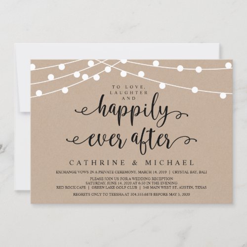 Rustic Farm String Lights Kraft Wedding Elopement Invitation