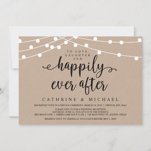 Rustic Farm String Lights Kraft Wedding Elopement Invitation