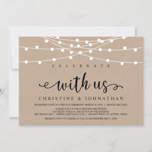 Rustic Farm String Lights Kraft Wedding Elopement Invitation