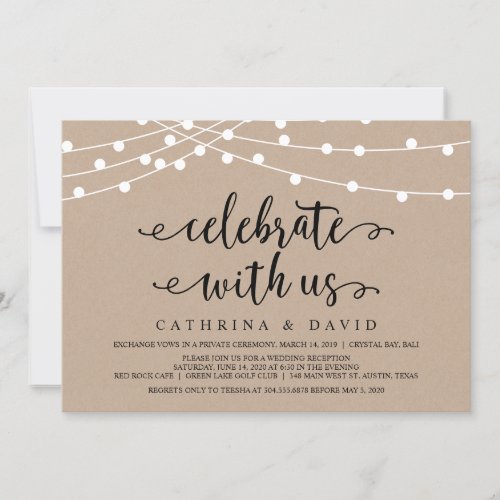 Rustic Farm String Lights Kraft Wedding Elopement Invitation