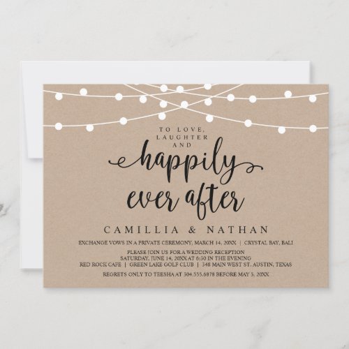 Rustic Farm String Lights Kraft Wedding Elopement Invitation