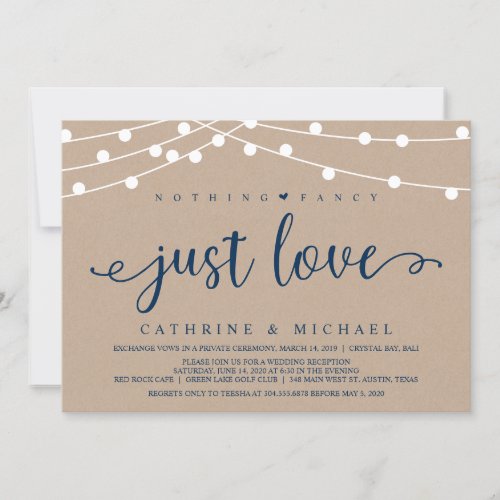 Rustic Farm String Lights Navy Wedding Elopement Invitation