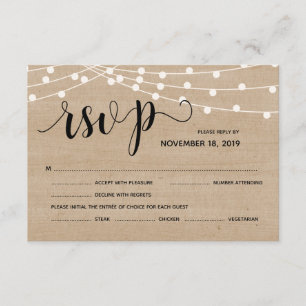 Rustic farm string lights wedding rsvp reply card