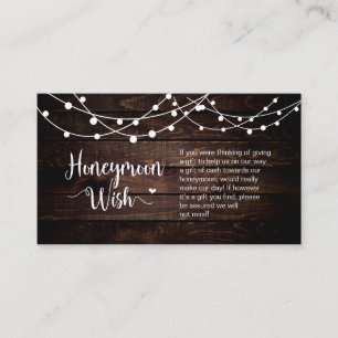 Rustic Farm String Lights, Wood, Honeymoon Wish Enclosure Card