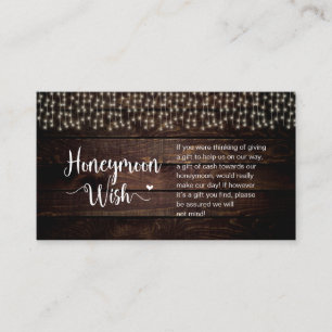 Rustic Farm String Lights, Wood, Honeymoon Wish Enclosure Card