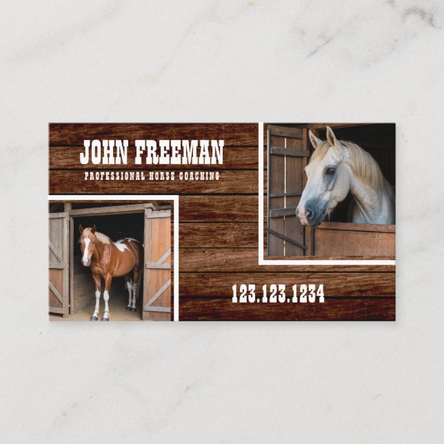 Rustic Farm Style Horse Photo Equine Coaching Business Card (Front)