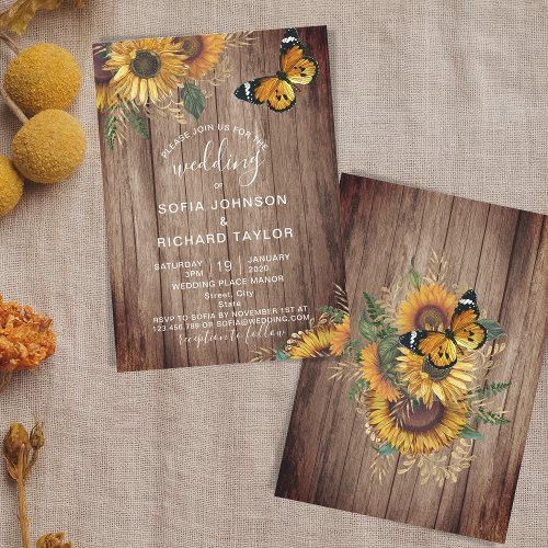 Rustic Farm Sunflower Vintage Wood Invitation