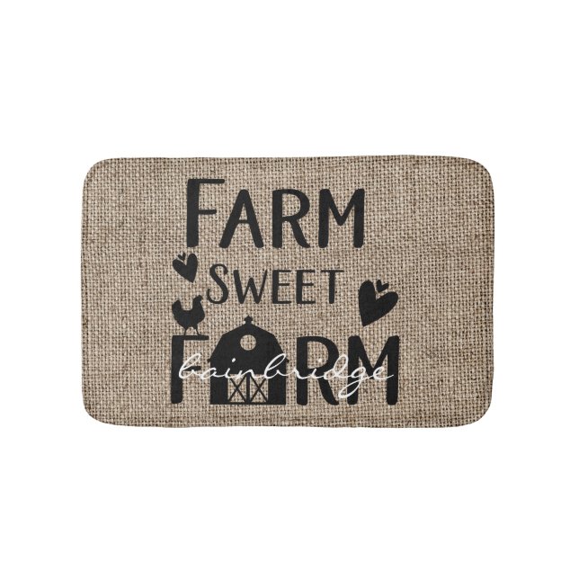 Rustic Farm Sweet Farm Farmhouse Personalized Bath Mat (Front)