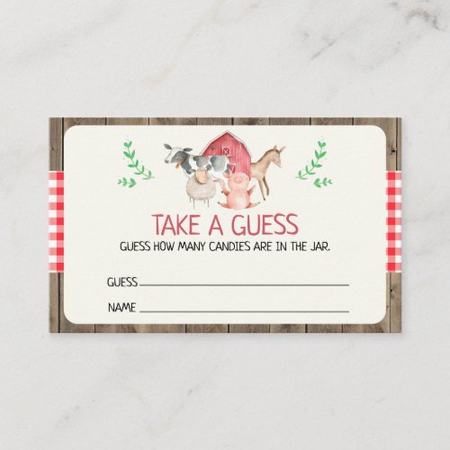 Rustic Farm Take A Guess Candies Baby Shower Card