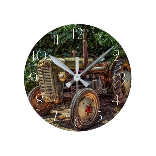 Rustic farm tractor round clock