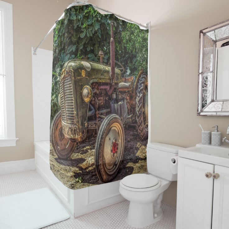 Rustic farm tractor shower curtain Zazzle