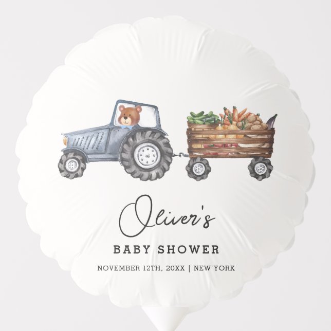 Rustic Farm Tractor Teddy Bear Baby Shower  Balloon (Front)