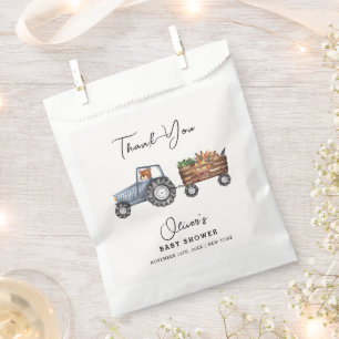 Rustic Farm Tractor Teddy Bear Baby Shower Favor Bag