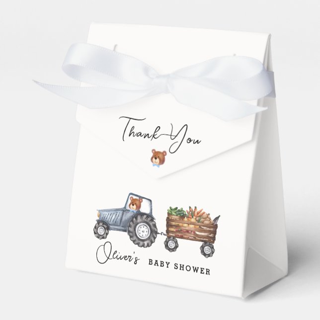 Rustic Farm Tractor Teddy Bear Baby Shower  Favor Boxes (Front Side)