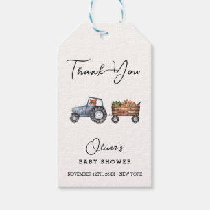 Rustic Farm Tractor Teddy Bear Baby Shower Gift Tags