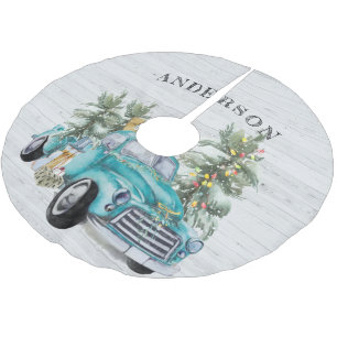 Rustic Farm Truck Christmas Family Name Tree Skirt