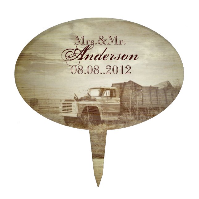 Rustic Farm Truck Western Country Wedding Cake Topper (Front)