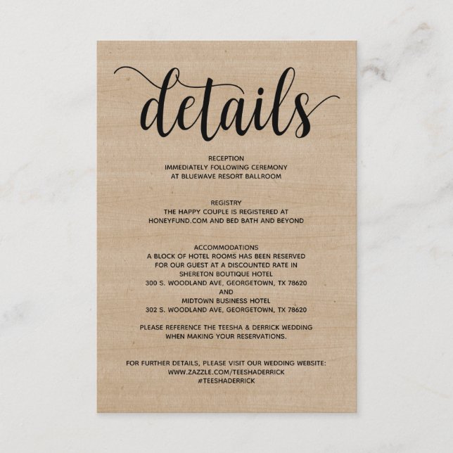 Rustic Farm Wedding Details Enclosure Card (Front)