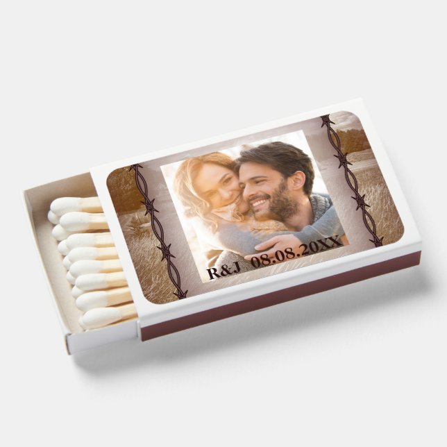 rustic farm western country barn wedding favor matchboxes (Front Open)