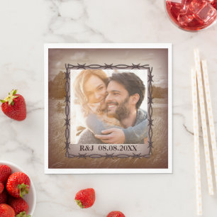 rustic farm western country barn wedding photo napkins
