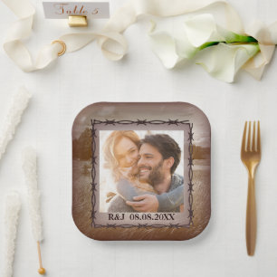rustic farm western country barn wedding photo paper plates