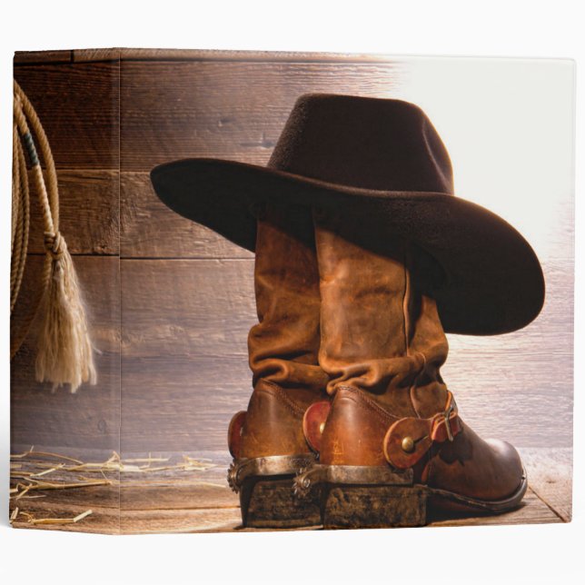 Rustic Farm western country barn wood cowboy boots 3 Ring Binder (Front/Spine)