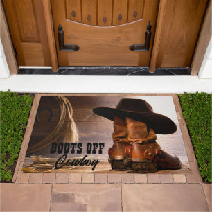 Rustic Farm western country barn wood cowboy boots Doormat