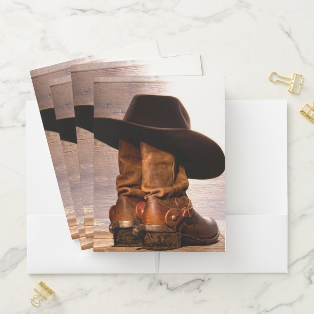 Rustic Farm western country barn wood cowboy boots Pocket Folder (In Situ)