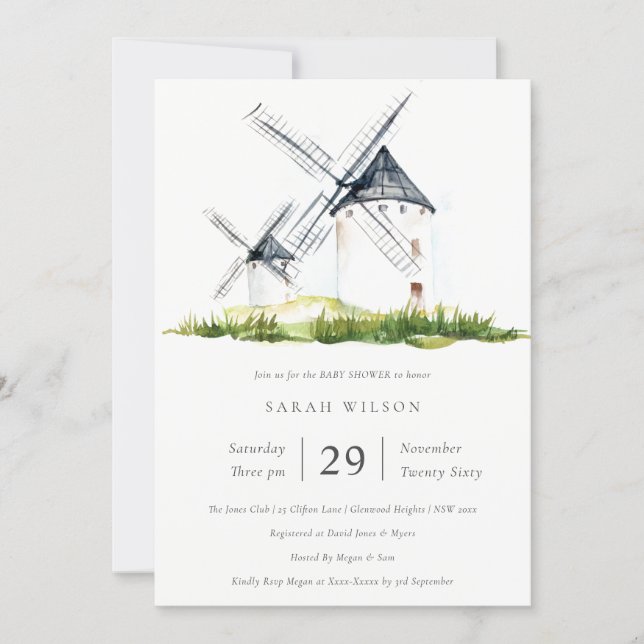Rustic Farm Windmill Theme Baby Shower Invite (Front)