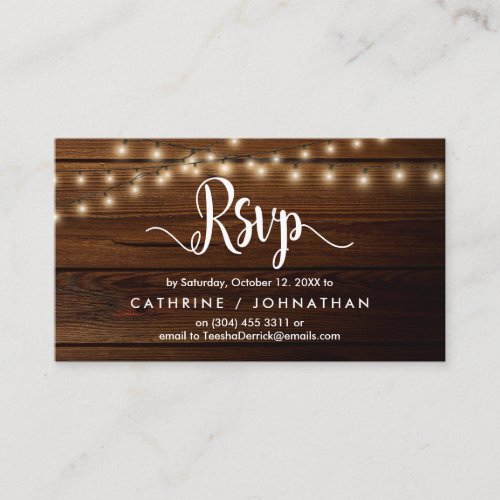 Rustic Farm Wood String Lights RSVP respond Enclosure Card