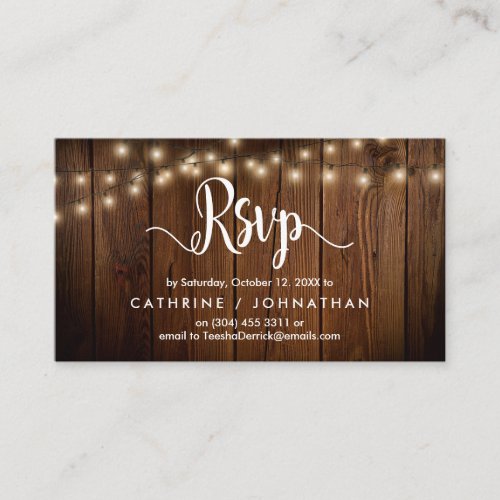 Rustic Farm Wood String Lights RSVP respond Enclosure Card