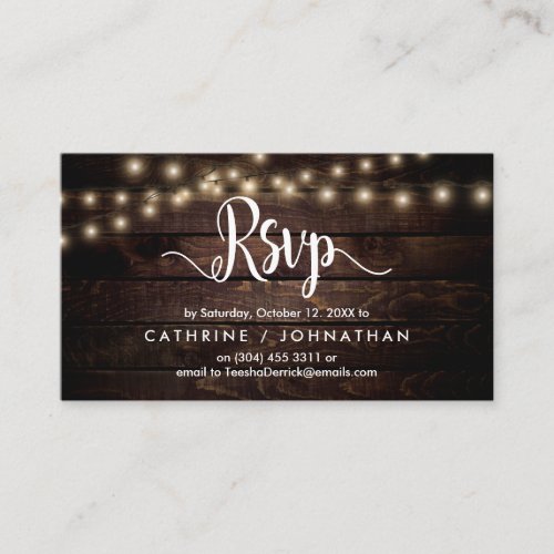 Rustic Farm Wood String Lights RSVP respond Enclosure Card