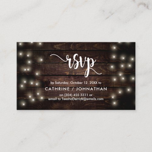 Rustic Farm Wood String Lights RSVP respond Enclosure Card