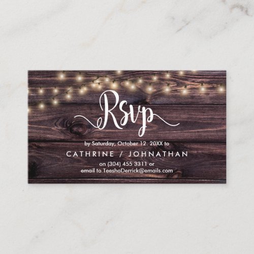 Rustic Farm Wood String Lights RSVP respond Enclosure Card