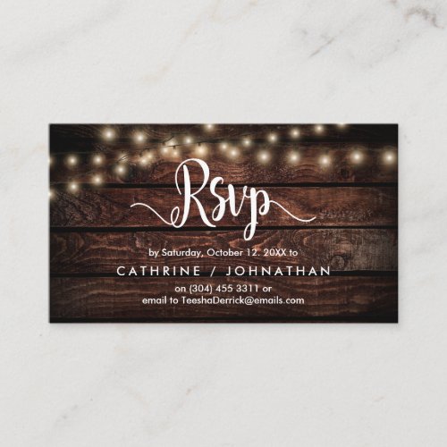 Rustic Farm Wood String Lights RSVP respond Enclosure Card