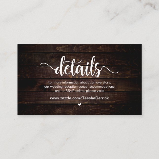 Rustic Farm Wood,  Wedding Details Enclosure Card (Front)