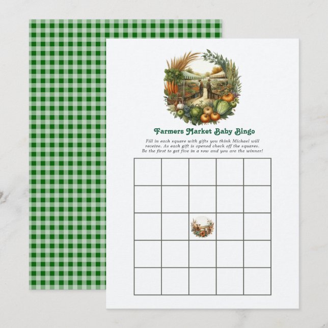 Rustic Farmers Market Baby Shower Bingo Game Invitation (Front/Back)