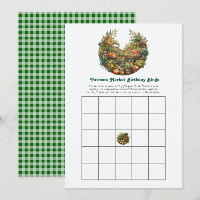 Rustic Farmers Market Birthday Bingo Game Invitation (Front/Back)