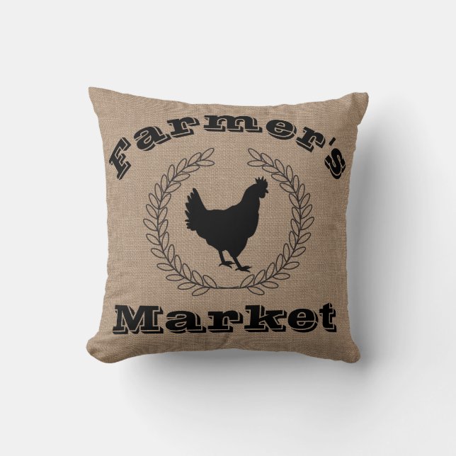 Rustic Farmer's Market Black Laurels & Hen Throw Pillow (Front)