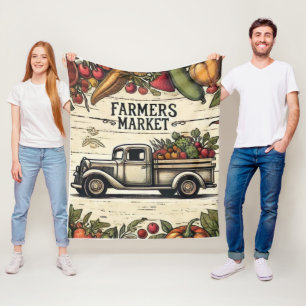 Rustic Farmers Market Truck Fleece Blanket