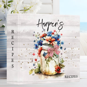Rustic Farmhouse Americana Floral Recipe 3 Ring Binder
