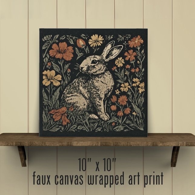 Rustic Farmhouse Art Nouveau Floral Rabbit  Faux Canvas Print (Creator Uploaded)