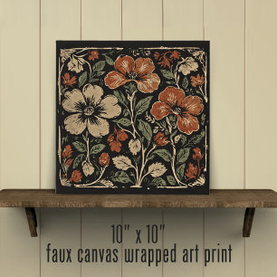 Rustic Farmhouse Art Nouveau Wild Flowers  Faux Canvas Print