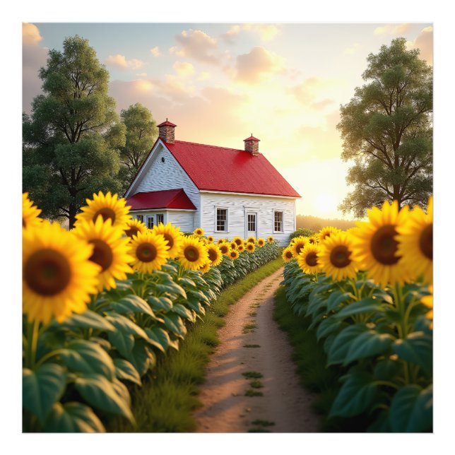 Rustic Farmhouse at Sunrise Photo Print (Front)