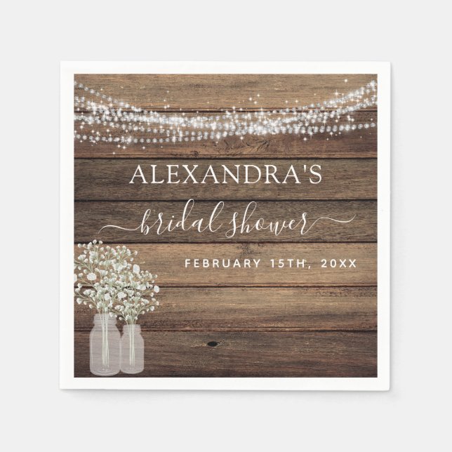 Rustic Farmhouse Baby's Breath Jar Bridal Shower Napkins (Front)