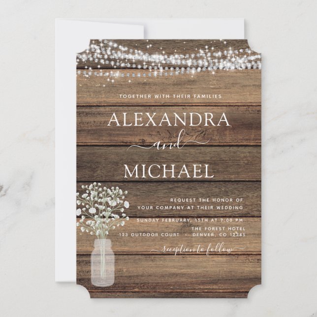 Rustic Farmhouse Baby's Breath Jar Wedding Invitation (Front)