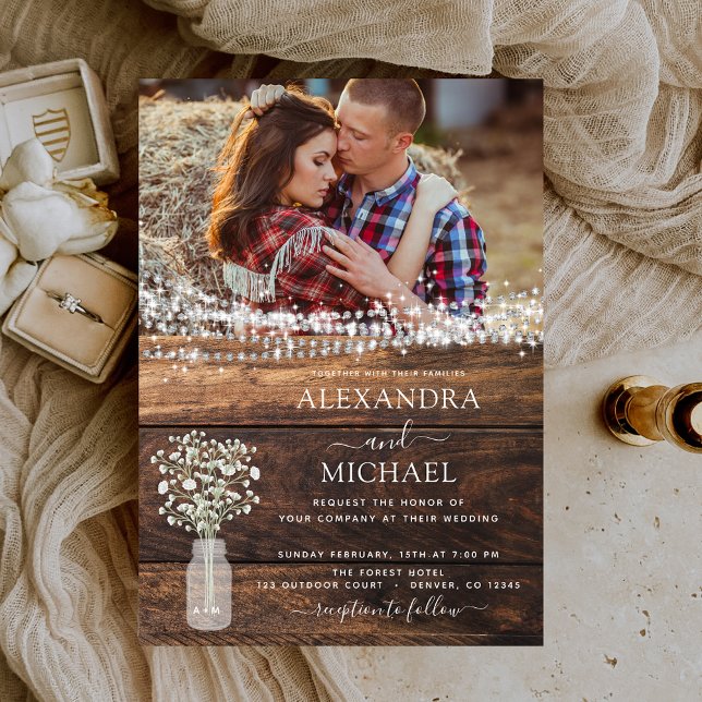 Rustic Farmhouse Baby's Breath Jar Wedding Invitation (Creator Uploaded)