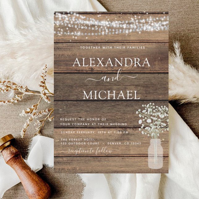 Rustic Farmhouse Baby's Breath Jar Wedding Invitation (Creator Uploaded)